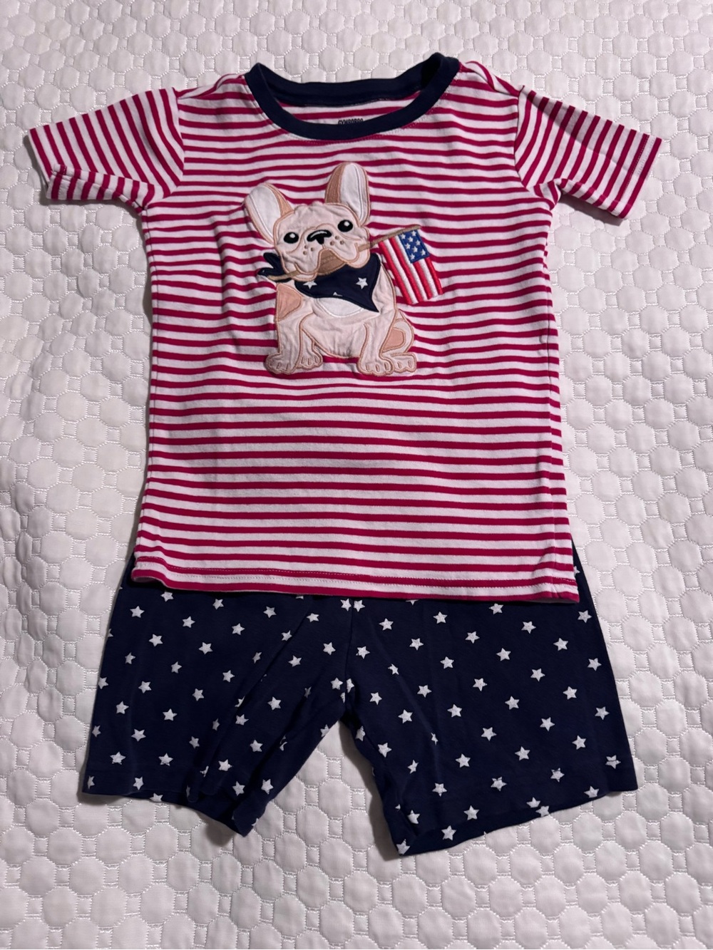 Gymboree Girls Pajamas - Red & White Stripe Top with Navy Star Shorts - Size 8